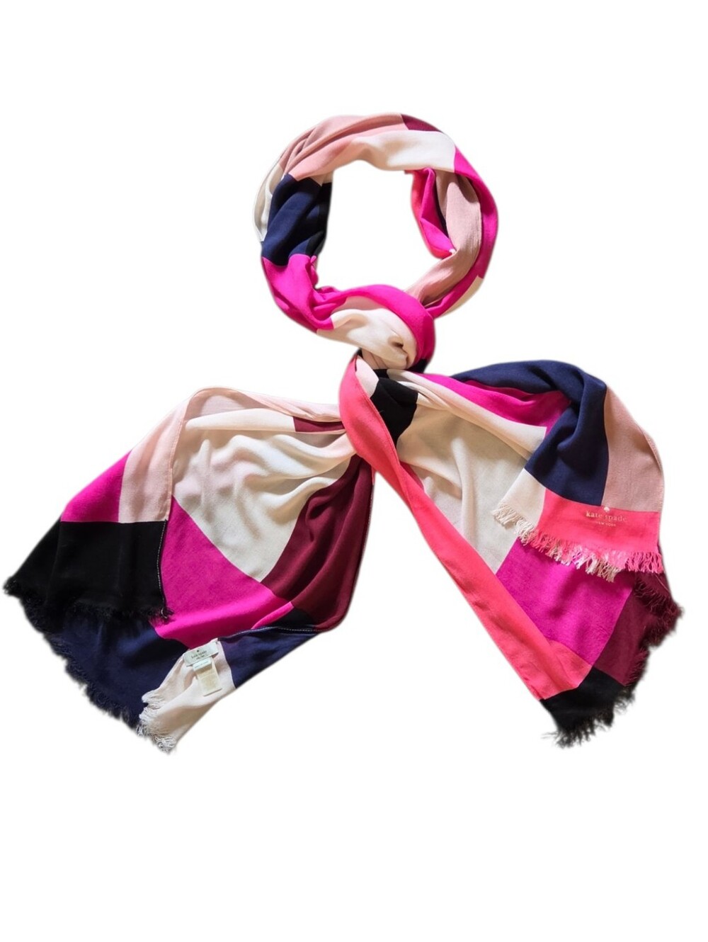 Kate Spade Colorblock Scarf in Hot Pink, Navy & Cream